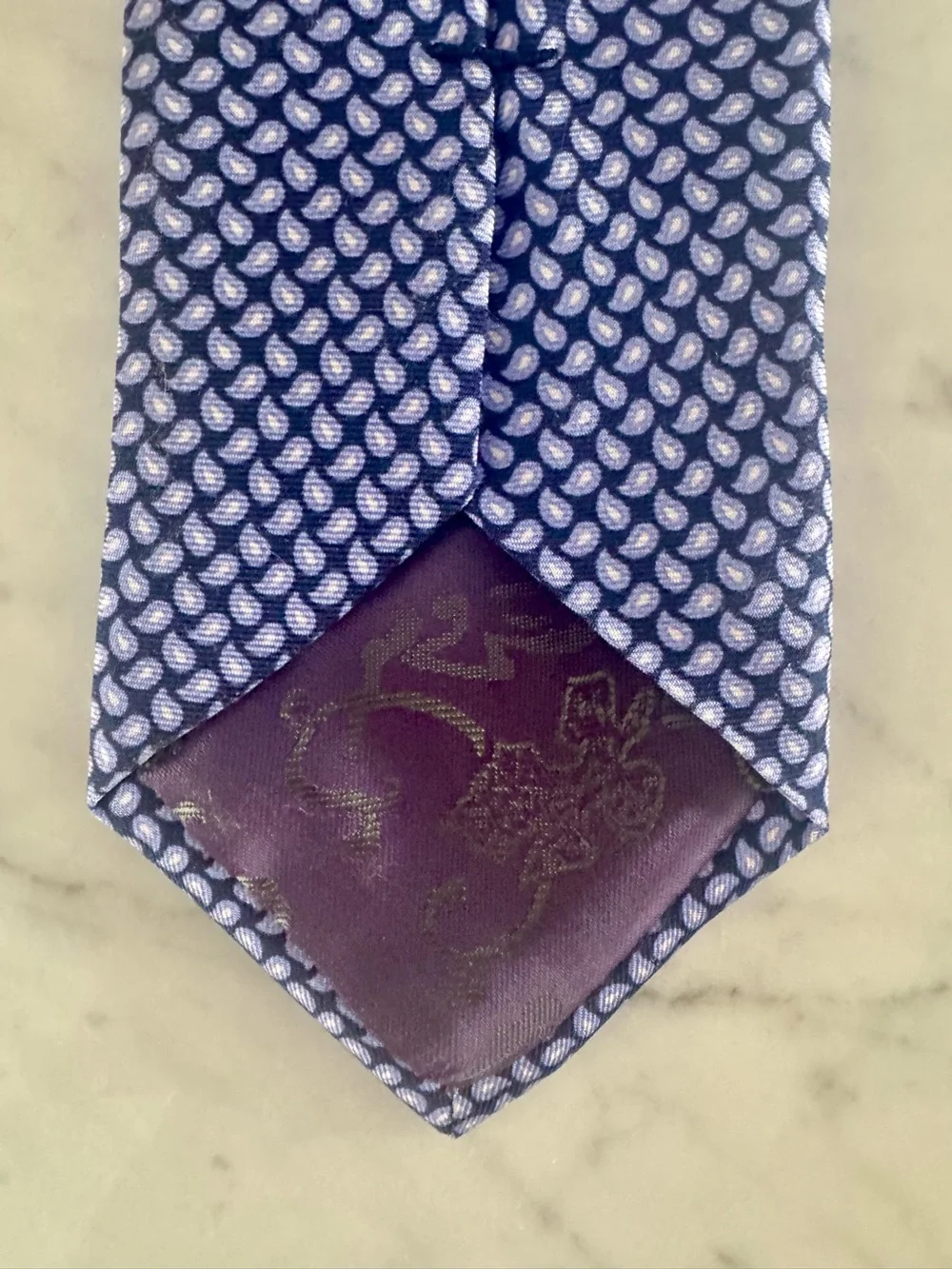 Ted Baker London 100% Silk Navy Lavender Micro Paisley Tie